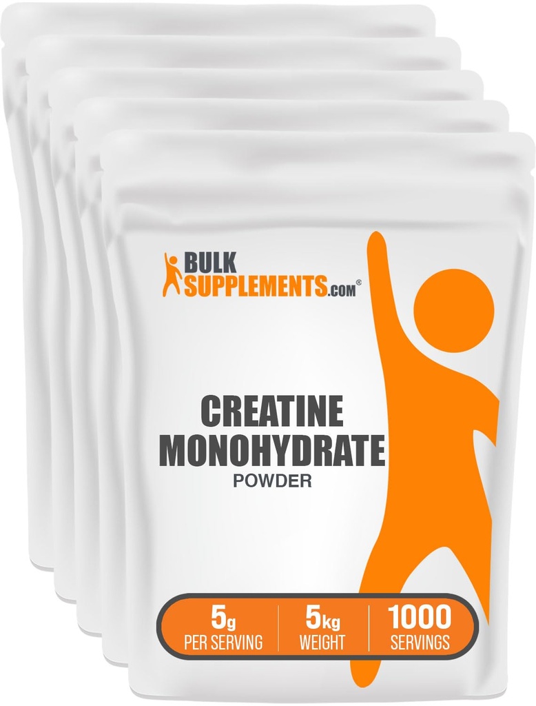 BulkSupplements.com Creatine Monohydrát Powder - Creatine Supplementary, Mikronizovaný Creatin, Creatine Powder - Neochucený & gluten Free, 5g (5000mg) per Servings, 5kg (11 liber) (Balení 5)