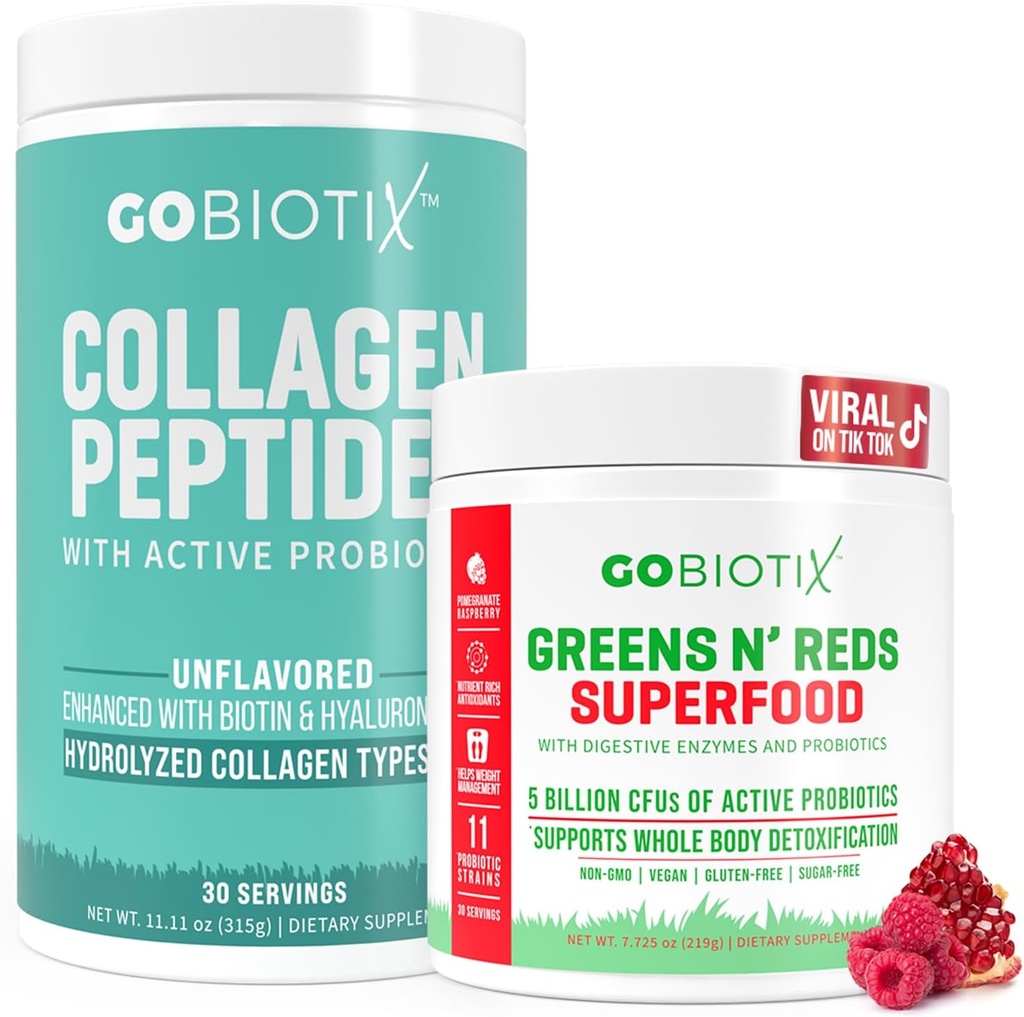 GOBIOTIX Super Green & Collagen Bundle - Vitality Boost s Organic Spirulina & Hair- Skin- Nails Support - 30 Servings Každý