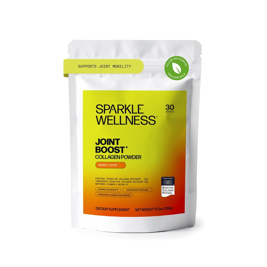 Sparkle Wellness FORTIGEL & TENDOFORTE Kolagen Peptidy 124; Kolagen prášek s vápníkem askorbát vitamin C na podporu společné mobility, Tendon & Ligament zdraví 124; Joint Boost (oranžová) [30- Slouží]