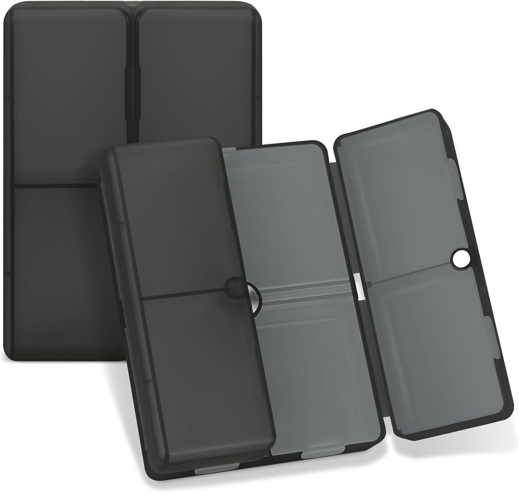 Daily Pill Organizer, 7 Compartments Přenosný Pill Pouzdro Pořadatel, [Skládací design] Pill Box pro kapsy v kabelce držet vitaminy, Cod Játra olej, doplňky a léky -Clear Black