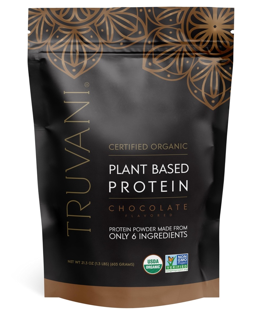 Truvani Vegan Pea Protein Powder 124; Čokoláda 124; 20g Organic Plant Based Protein 124; 18 Servings Of 124; Keto OF 124; Gluten & Dairy Free Of 124; Low Carb OF 124; No Add Sugar