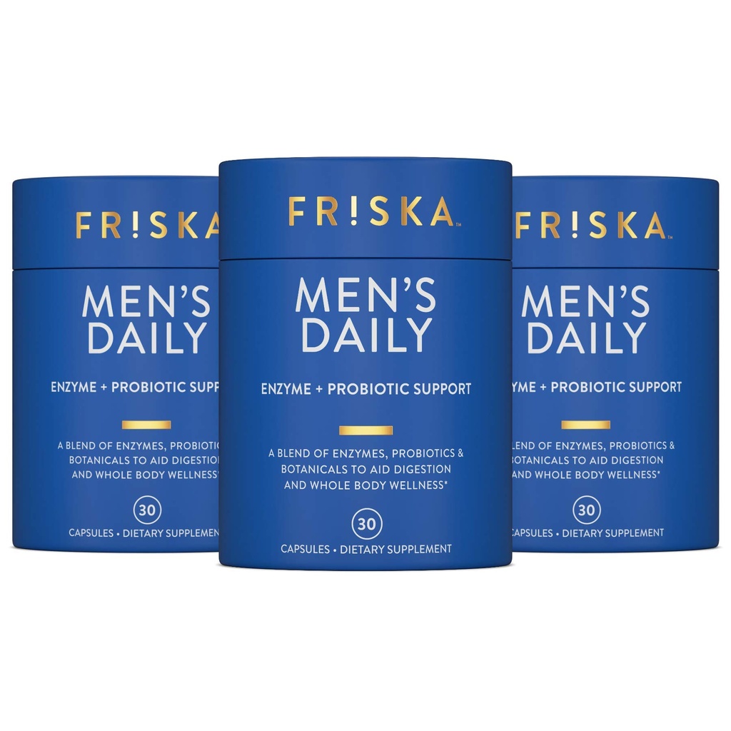 FRISKA Men 's Daily Digestive Enzyme and Probiotics Supplement, Natural Support for Men Digestive Health, Floating, Gas, Požití Relief, Podporuje Gut Health, Lactase a B-Vitamíny, 90 Kapsle