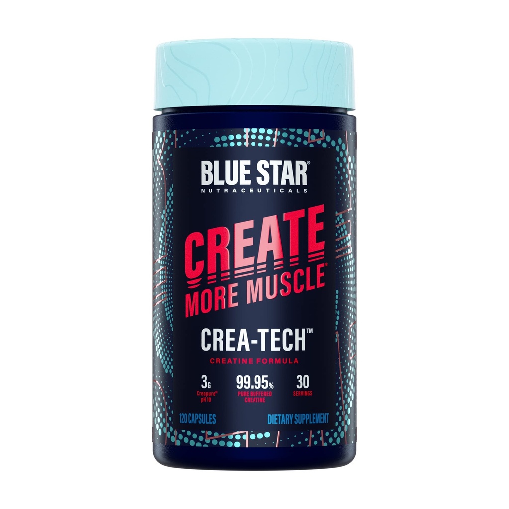 Blue Star Nutraceuticals CREA- TECH - Creapure Creatine Monohydrát - w / Electrolytes. Tobolky Creatine + Electrolytes - Build Muscle and Increase Strength 124; 30 Day Supply - 120 Veggie Kapsle