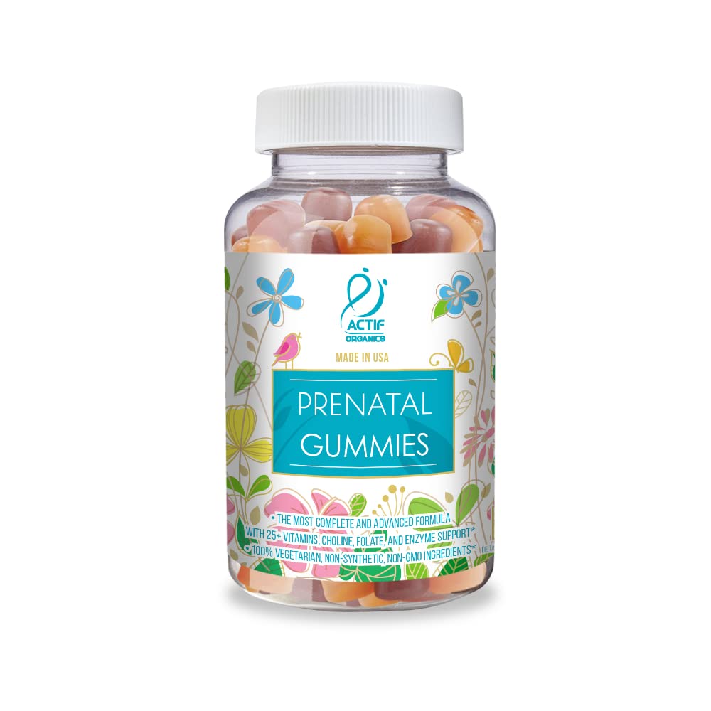 Actif Prenatal Gummies with 25 + Organic Vitamins and Organic Herbal Blend - Non- GMO, 100% Vegetarian, 90 hrabě, Made in USA