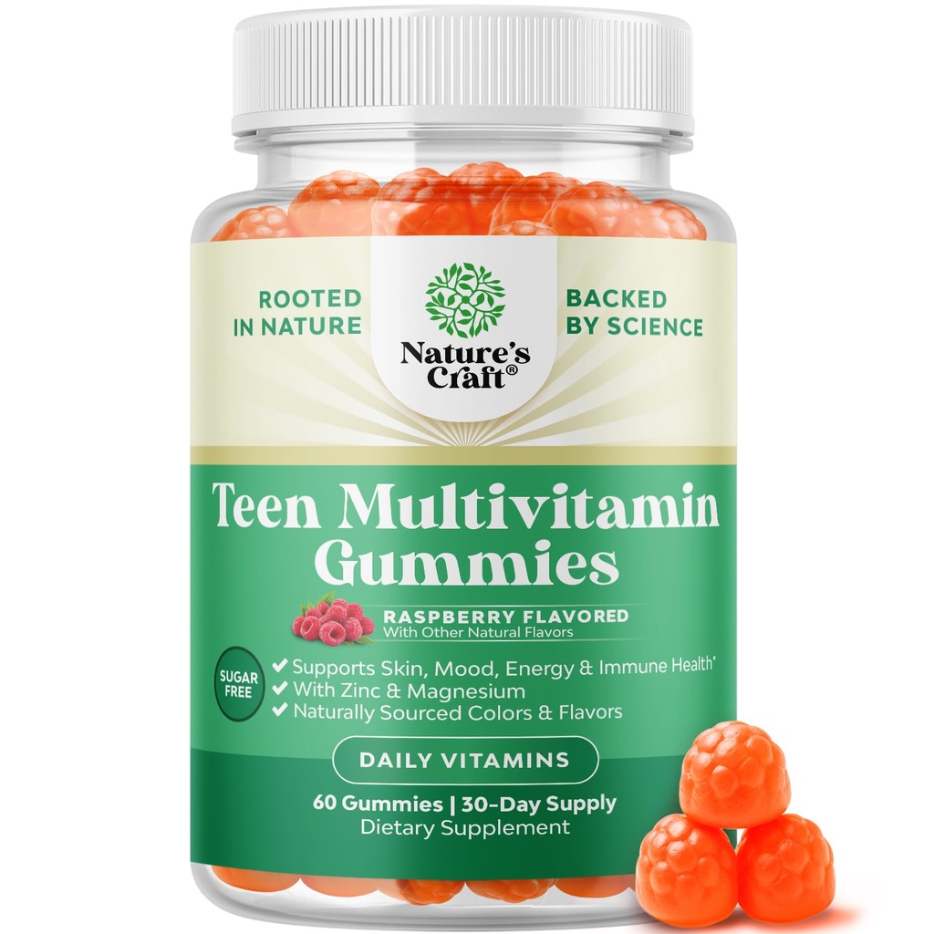 Teen Multivitamin Gummies 12-17 - Teen Boys & Girls Gummy Vitamíny pro lepší pleť, imunitní síla, Mood & Energy Support - Teenage Girl & Boy doplňky s Zn, Mg, Vitamin A, C, D & E - 60 Ct