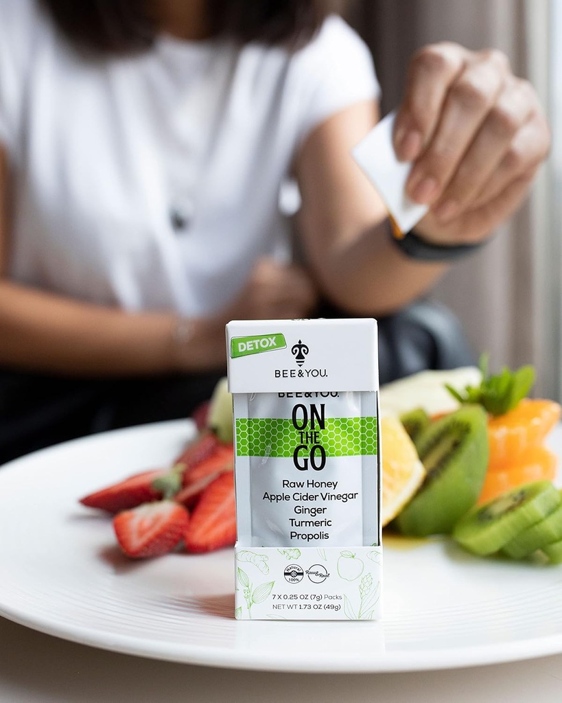 Bee and You On The Go, Immunní Supplement, Syrový med, Extrakt z Propolis, jablečný ocet, zázvor, kurkuma, skořice, Superfood, Great Toasting, pro děti a dospělé, 7 Pack