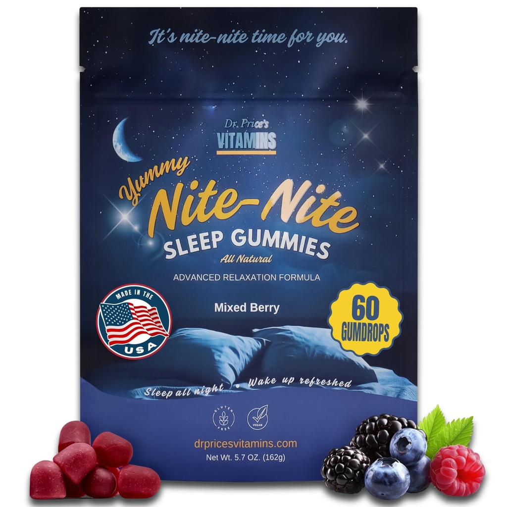 Dr. Price Sleep Gummies pro dospělé - 3 mg melatoninu, L- theanine, GABA & Bylinné míchání - Směs Berry Flavor, gluten- free Sleep Aid - 60 Počet