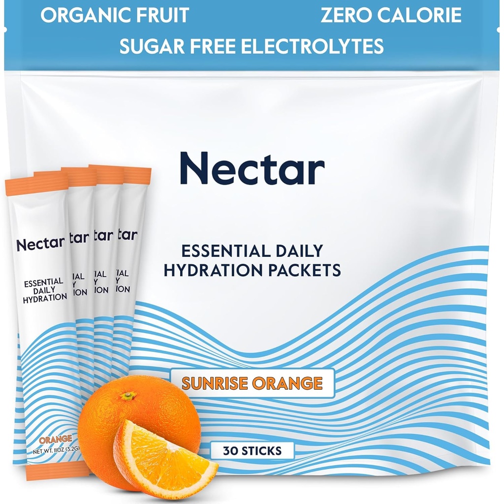 Nektar Hydratační balíčky - Electrolytes Powder Packets - No Sugar or Calories - Organic Fruit Liquid Daily IV Electrolytes Powder for Dehydratation Relief and Rapid Rehydratation (Orange 30 Pack)