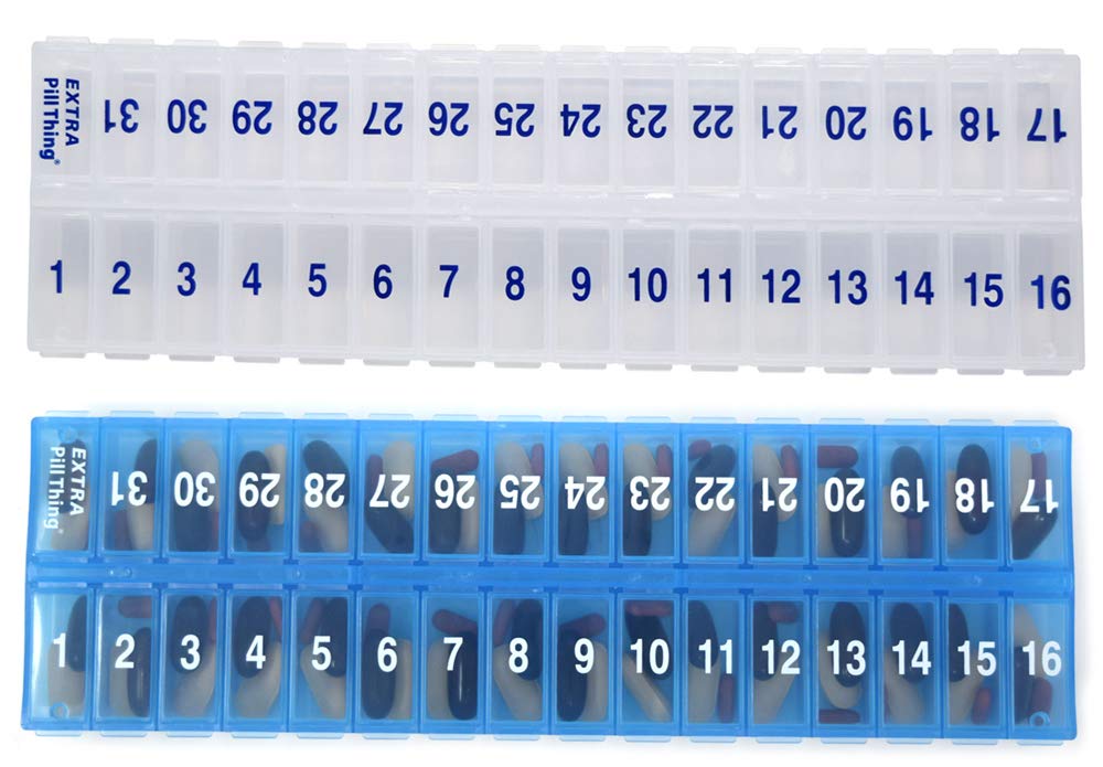 AM PM 31 Day Once- a Day Monthly Pill Planner Organizátoři - Velké kompartment Pill Boxy Store léky pro celý měsíc plus kompartment pro Extra pilulky (AM / PM Clear & Blue) BPA zdarma