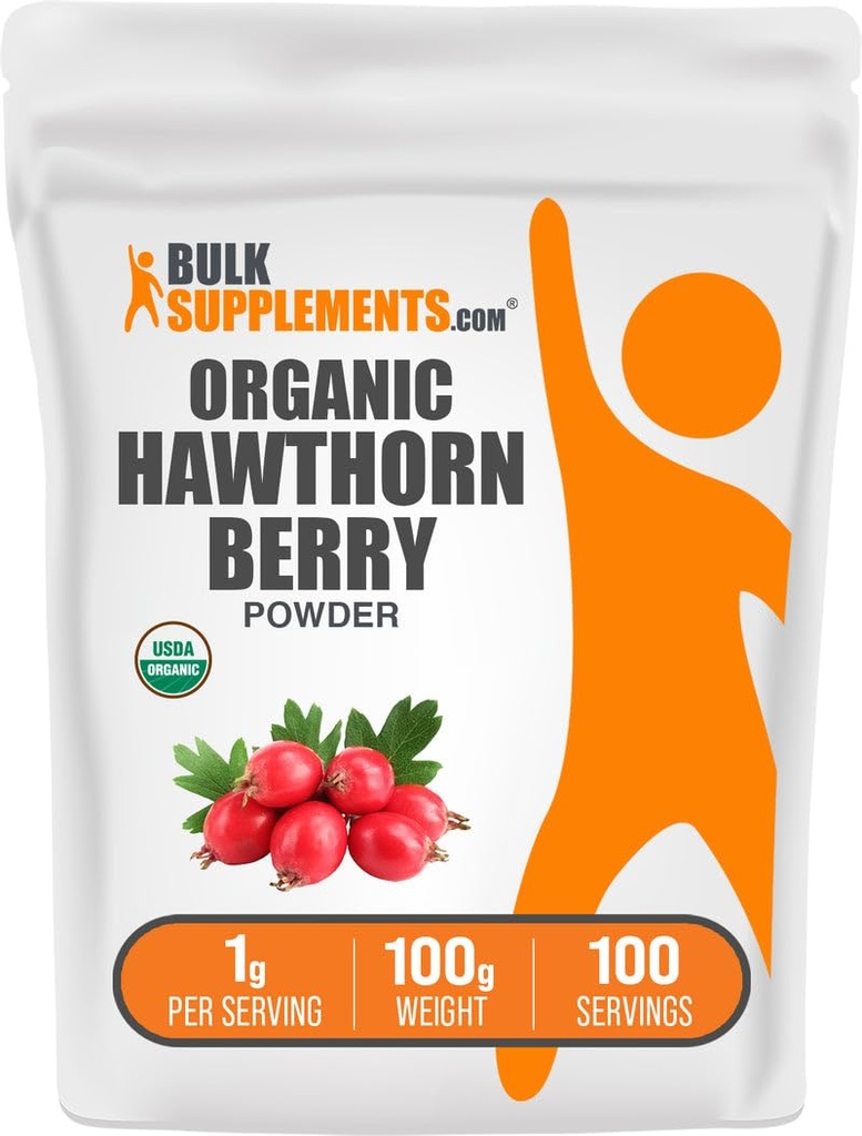 Bulksupplements.com Organic Hawthorn Berry Powder - Bylinný dodatek, Hawthorn Berry Organic - Vegan & gluten Free, 1g per Serving, 100g (3.5 oz) (balení po 1)