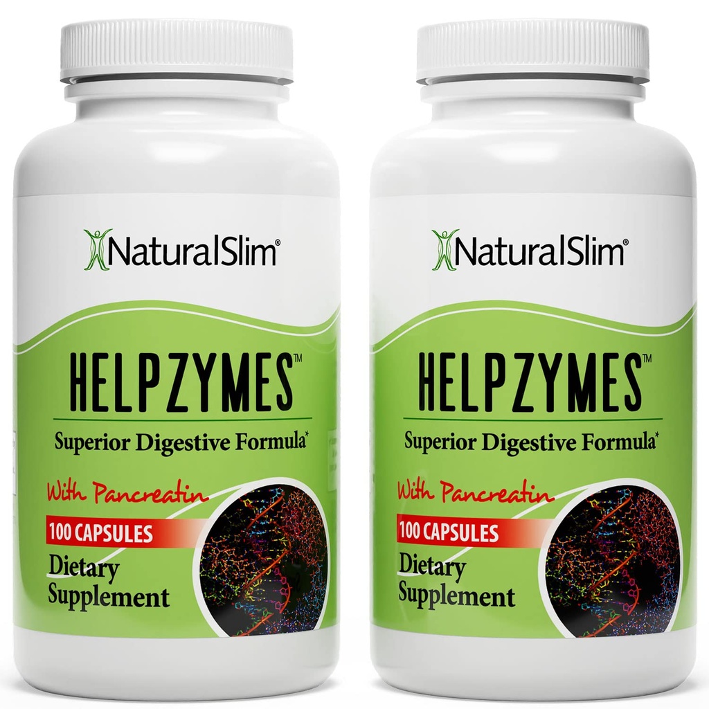 NaturalSlim Helpzymes, Komplex enzymu pro dospělé s Bromelainem, Ox Bile, Pankreatin & Betaine HCL, 100 tobolek, 2 balení