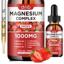 Triple Magnesium Complex Dodatek, Glycinát hořčíku, Směs, Citrát kapalné kapky 1000mg s Ashwagandha, CoQ10, Vitamin B6, C, D, Zinek -Podpora klidu Stress Relief, kost, svalovina, Mood Vegan