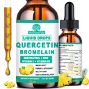 Quercetin s Bromelain Liquid Drops, 4X Silnější než kapsle & pilulky, 7- in-1 Organic Zinek Quercetin 1000mg s Bromelain 500mg vitamin C D3 imunitní podpora pro zdraví a antioxidant