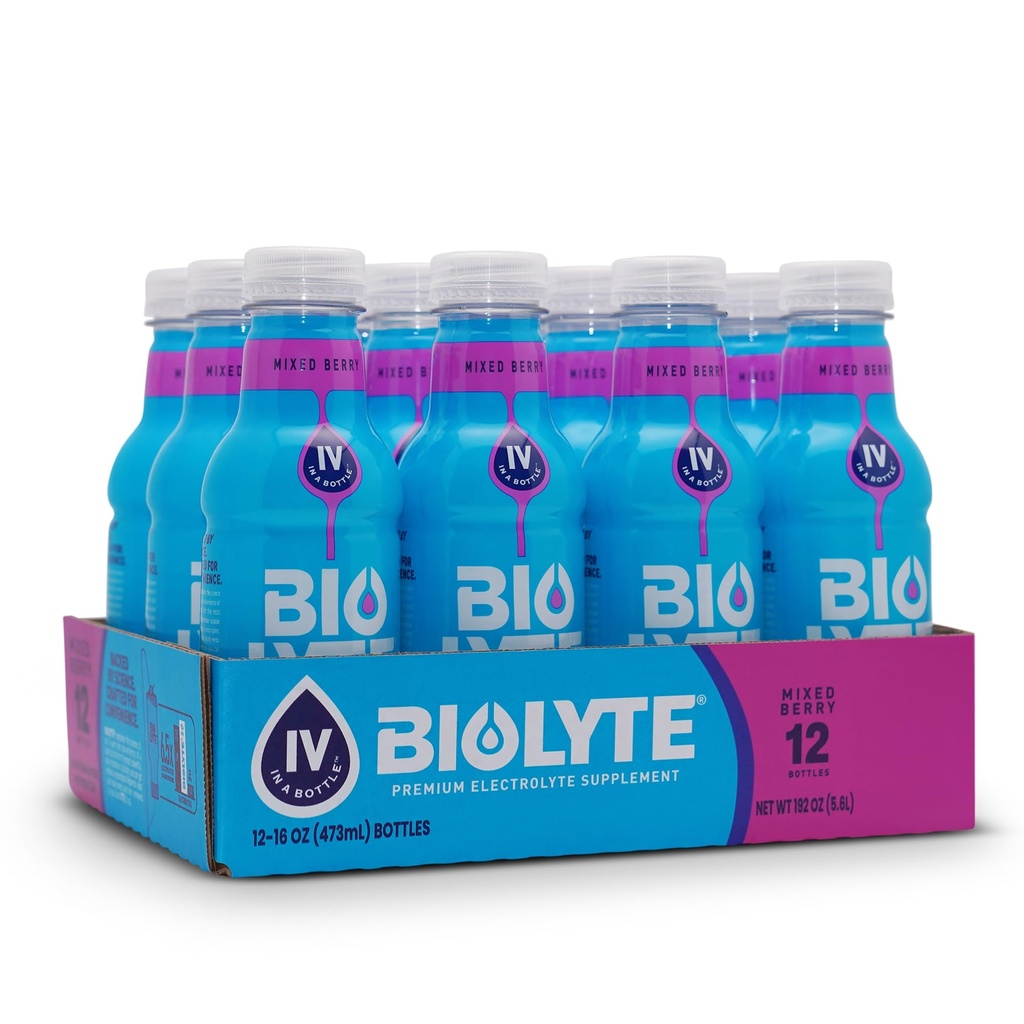 BIOLYTE Electrolyte Drink - Doctor- Expired Hydration Drink, Electrolytes Water, Chemoterapie musí mít pro ženy a muže, Rehydratace IV Liquid in a Bottle- Mixed Berry, 16 Fl Oz (12 Pack)