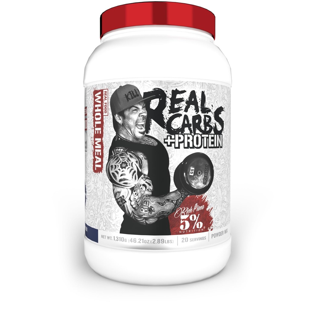 5% Nutrition Rich Piana Real Carbs + protein current 124; Clean Mass Gainer Protein Powder current 124; Real Food Carbohyde Fuel for Pre Workout / Post- Workout Recovery Meal Cobbler 124; 2,89 lb, 20 Srvgs (Blueberry Cobbler)