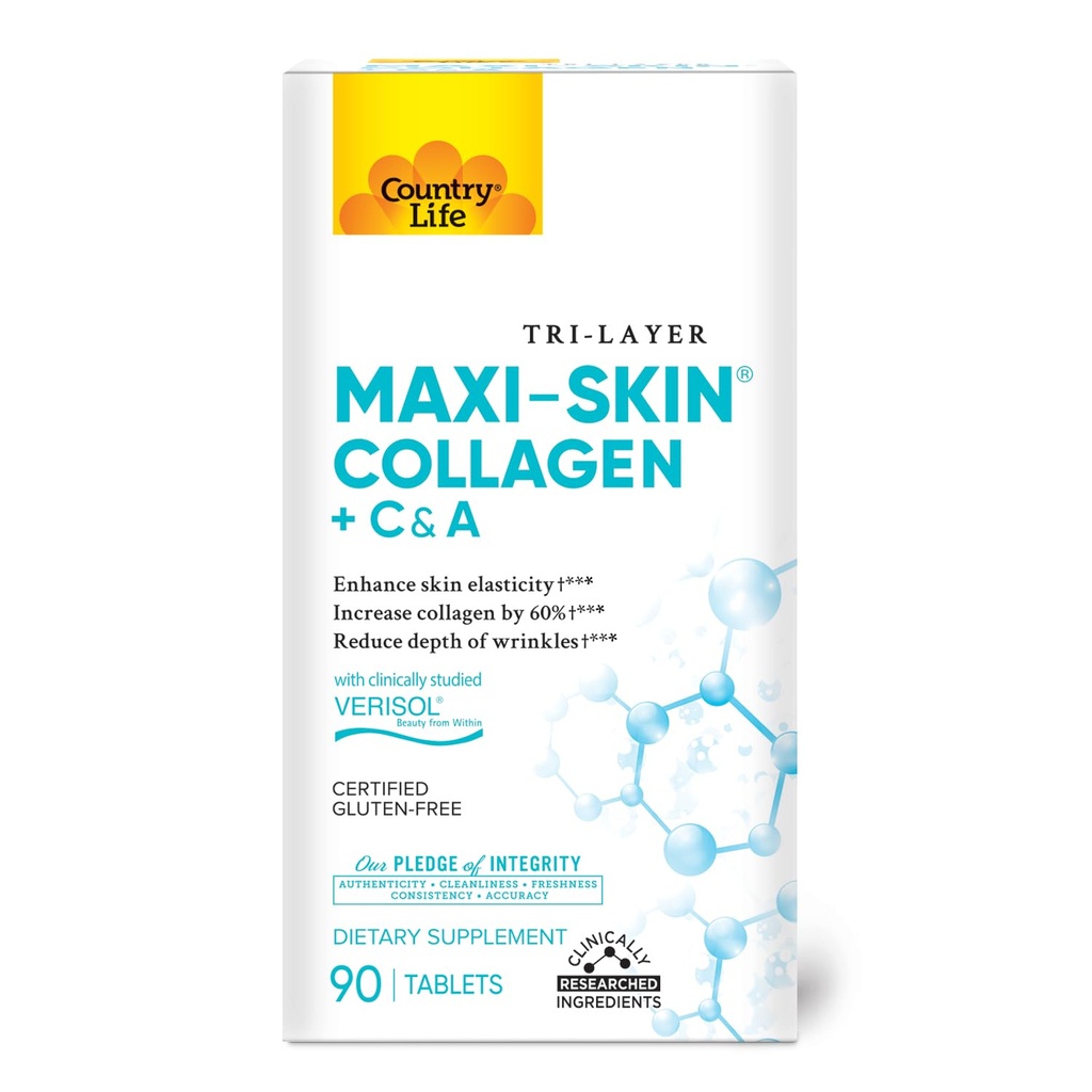 Country Life Verisol Colagen Peptides Tablety - Snižte hloubku W [KB2] rinkles & Enhance Skin Elasticity- 90 Tablets -Obsahuje vitamin A & C - Kolagen prášek pro ženy & Muži - Zvýšení kůže kolagen o 60%