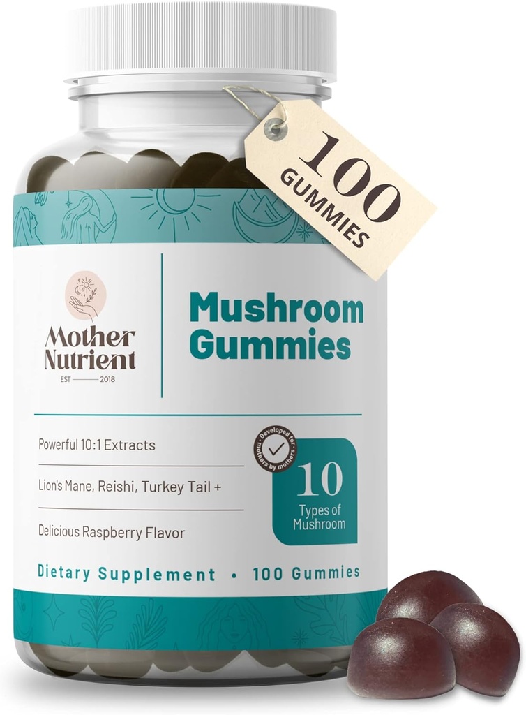 Houbový dodatek Gummies- Pure Extract Multi Houbový doplněk - Chaga, Reishi, Cordyceps & Lion 's Mane - 50 Day Supply Chewable Gummies (100 ks)