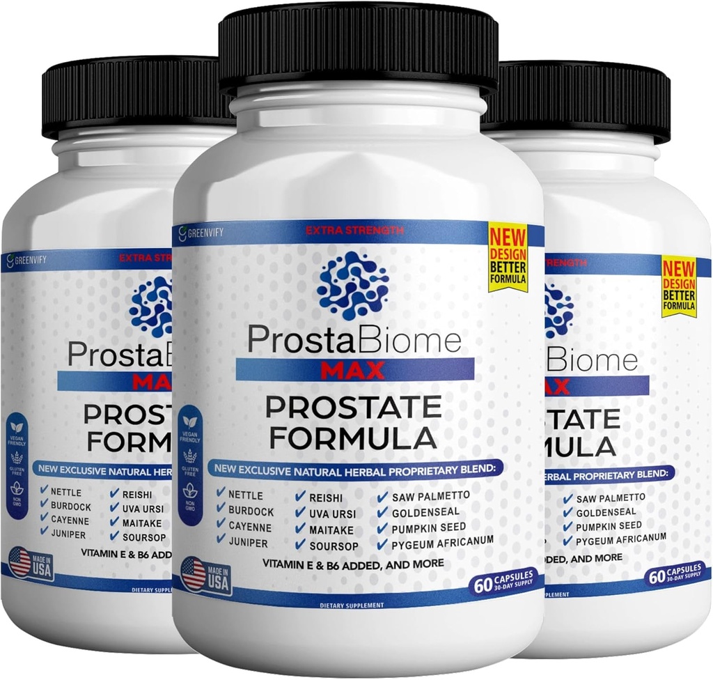 ProstaBiome Max Prostate Support Formule, Přírodní Bylinné míchání se Saw Palmetto, 60 Kapsle, 30denní dodávky (3)
