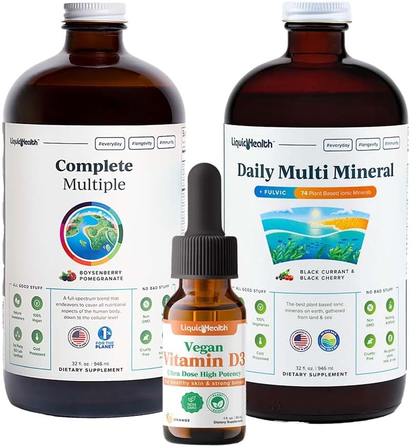 LIQUIDHEALTH Ultra imunita tekuté vitaminové pouzdro pro dospělé s kompletním multivitaminem, denními multi minerály a Vegan vitamíny D3 Drops - imunitní podpora vitaminů, celých potravin, vegan, non GMO