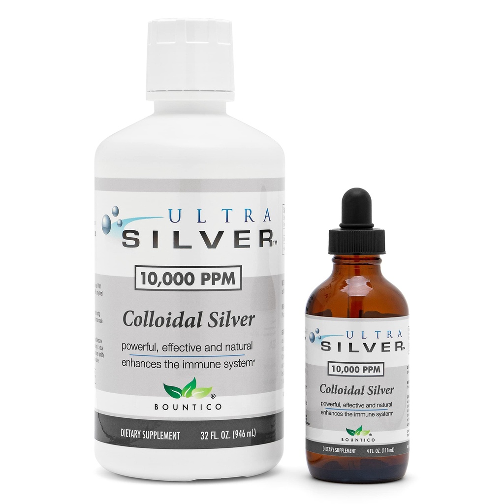 Ultra Silver ® Koloidní stříbro 124; 10,000 PPM, 32 Oz (946ml) 124; Minerální dodatek 124; Pravé koloidní stříbro - 4 oz Kapátko láhev (Prázdné) Zahrnuto pro výměnu!