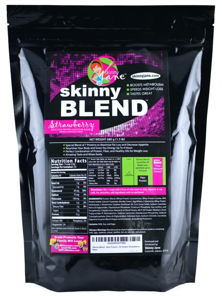 Skinny Blend - Syrovátkový proteinový třepací prášek pro ženy - Nízké sacharidy, Keto Friendly Strava Náhrada - Uspokojuje Hlad a zvyšuje energii - Creamy Strawberry - 30 Shakes