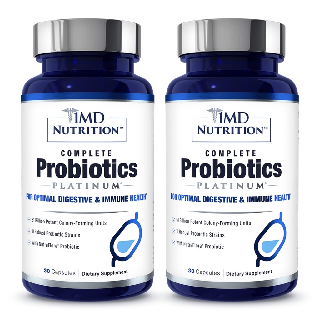 1MD Kompletní Probiotika Platinum 124; Podporuje trávicí zdraví 124; s nurishing Prebiotics, 51 Miliardy živé CFU, 11 Strains, Dairy- Free 124; 30 Zeleninové kapsle (2- Pack)