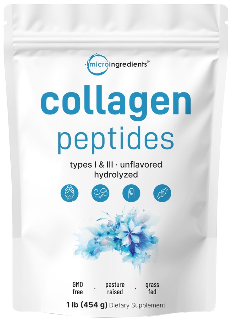 Mikro ingredience Bovine Collagen Peptides Powder, 1lb current 124; Typ I & III + přírodní protein curren124; Grass- Fed Bovine Source current 124; Neochucené currency 124; Podporuje pleť, klouby a zdraví kostí current 124; Paleo, Non- GMO