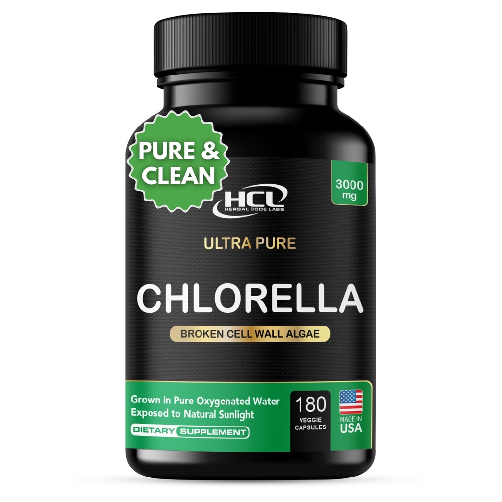 Chlorella Kapsle 3000 mg - Cracked Cell Wall Blue Green Algae Supplement - Nejlepší přírodní Detox Cleanse - Rostlinné vitamíny Minerály Chlorofyl Vegan Powder Pills - Vyrobeno v USA