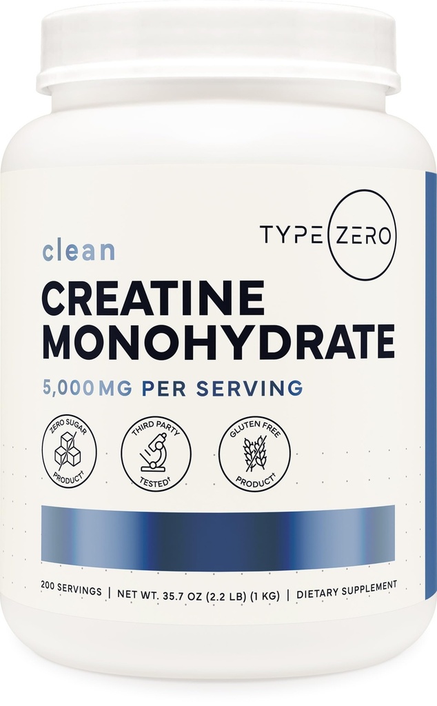 Typ Nula Creatin Monohydrát (bez příchutí) 1 KG, 5000mg (5g) per Serving, Mikronizované, Nulový cukr, Keto Friendly & gluten zdarma, 200 Služeb