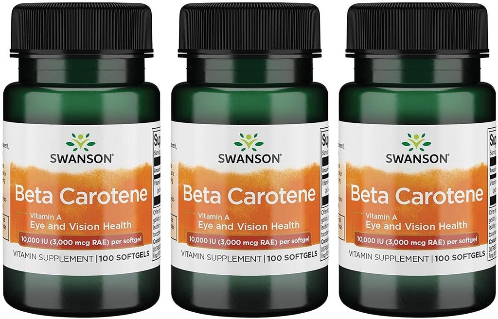 Swanson Beta- karoten (vitamin A) Kožní oční imunitní systém Zdraví Antioxidant Podpora 10000 Iu (3000 mcg) 100 Sgels (3 balení)