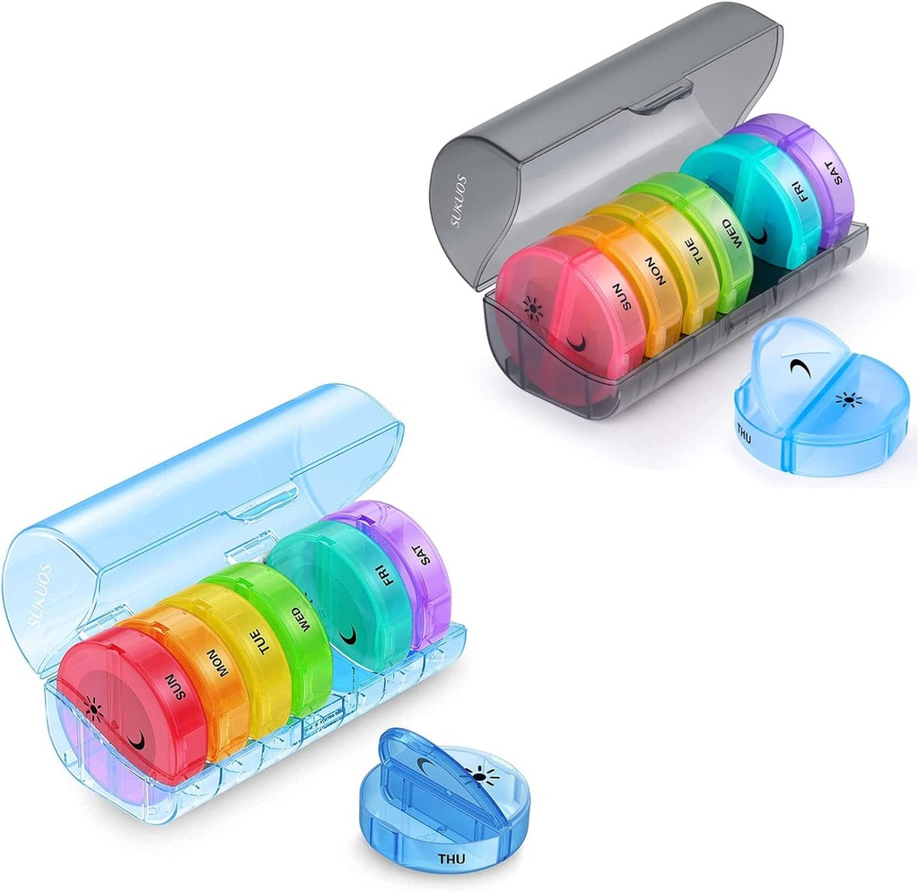 2 Pack Týdenní pilulkový pořadatel 7 den 2 krát denně, Sukuos Velké denní pilulky Pouzdra na pilulky / vitamín / rybí olej / doplňky