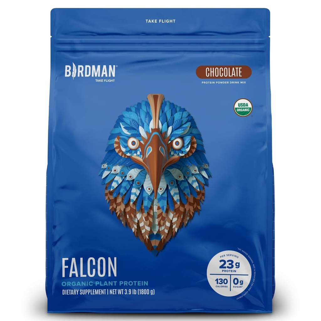 BIRDMAN Falcon Vegan Protein Powder Organic, Stevia & Sugar Free, Plant Based Protein, Low Carb, Dairy Free, Keto, Non Whey Protein, Probiotic, Pea Protein Febru124; Chocolate Flavor - 60 Služeb - 3.9lb