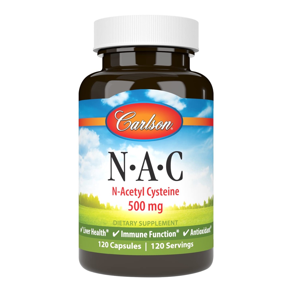 Carlson - NAC, N- acetyl cystein, 500mg, jaterní zdraví, imunitní funkce, antioxidant, 120 Vegetariánských kapslí