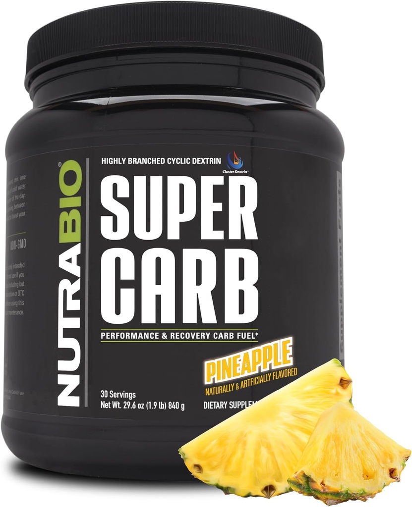 NutraBio Super Carb, Karbohydrát prášek s Cluster Dextrin & Electrolytes, Advanced Carb dodatek prášek pro cvičení paliva, výkon, a svalové zotavení, cyklický dextrin, ananas, 30 Sv