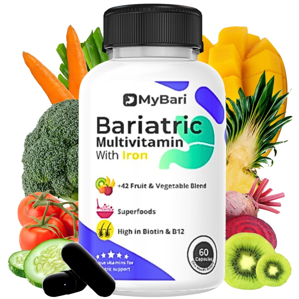 All- in- One Bariatric Multivitamin se železem - Vyrobeno v USA - pro muže a ženy - Podporuje Gastric Sleeve & Bypass s 42 + Ovoce & Veggie Blend - 60 kapalné kapsle