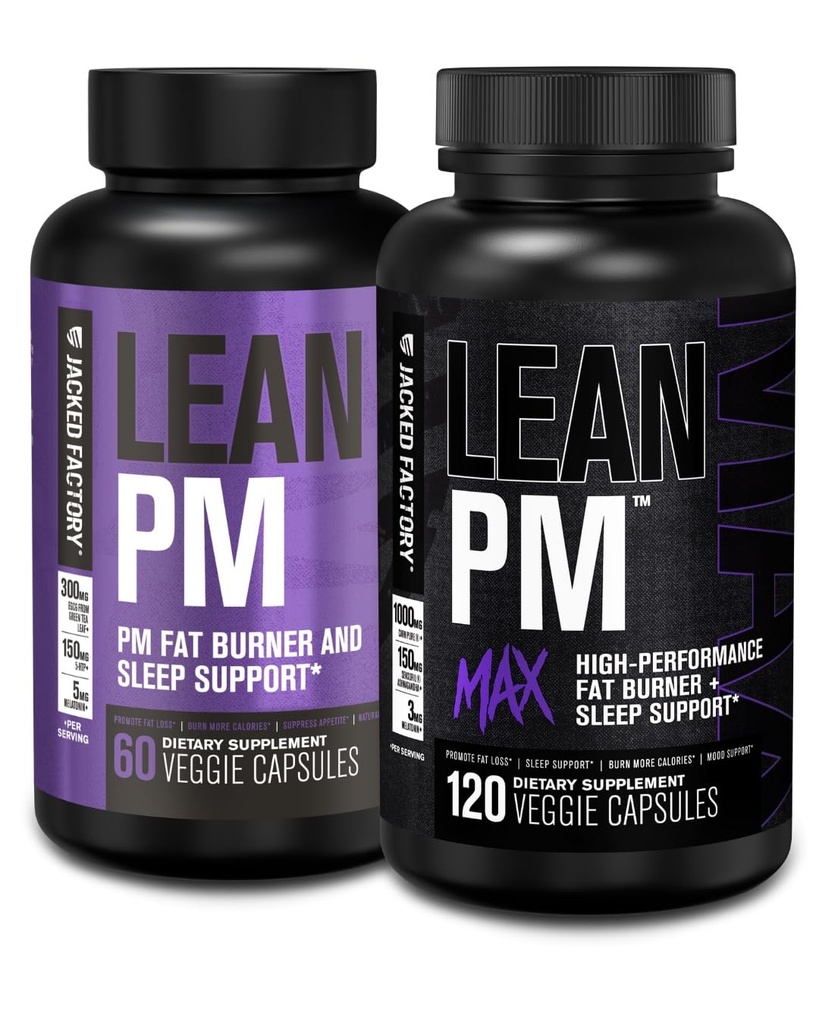 Jacked Factory Lean PM & Lean PM Max Night Time Fat Burner, Sleep Aid Supplement, & Appetite Conpressant pro muže a ženy (180 Kapsle)