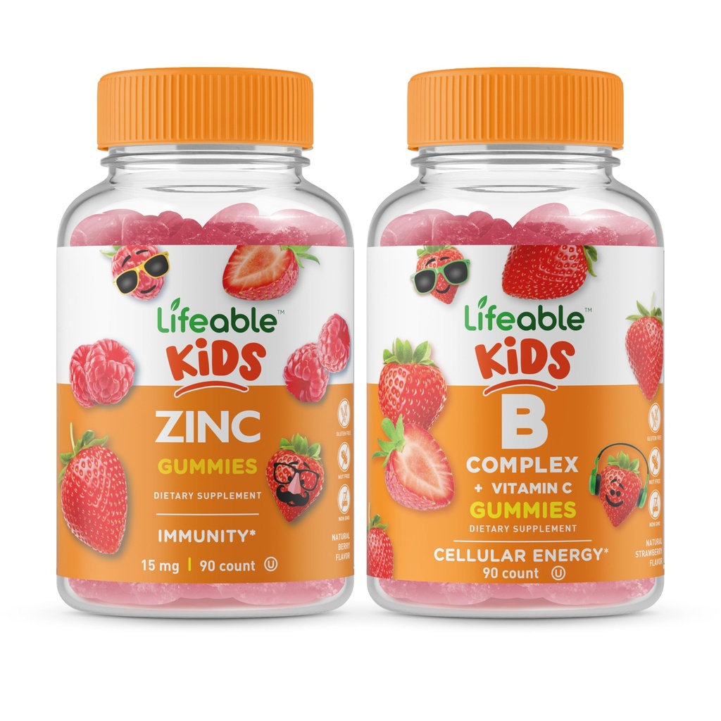 Živé zinek děti + B Komplexní děti, Gummies Bundle - Velký Ochutnávání, Vitamin dodatek, gluten zdarma, GMO zdarma, Žvýkací žlab