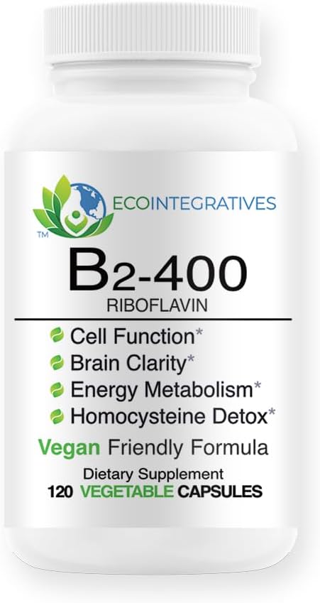 B2-400 Čisté Riboflavin - Nervový systém Zdraví, Homocystein Detox, Kardiovaskulární, Pomáhá zvýšit energii, Duševní jasnost, Metabolismus a buněčné funkce (120)