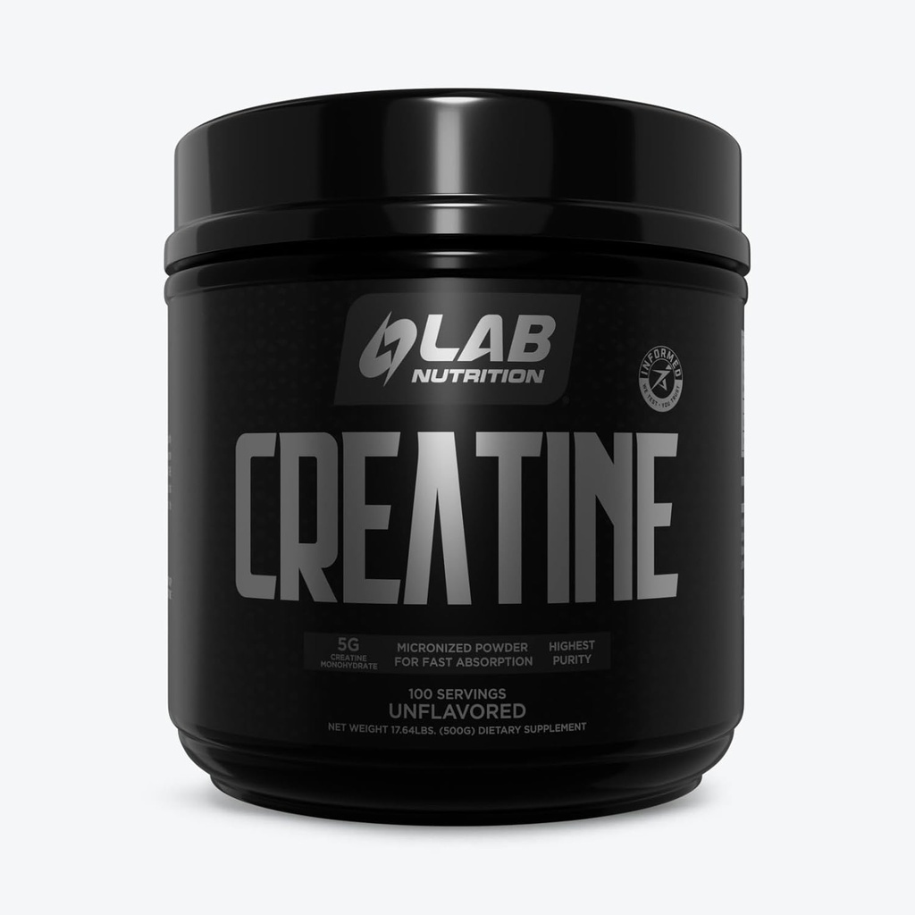Lab Nutrition Creatin Monohydrát Mikronizovaný prášek 500G, 5000mg per Serv (5g) Keto Friendly, Mikronizované Creatin Monohydrát, 100 Serings, 17.64 Ounces, Neochucené