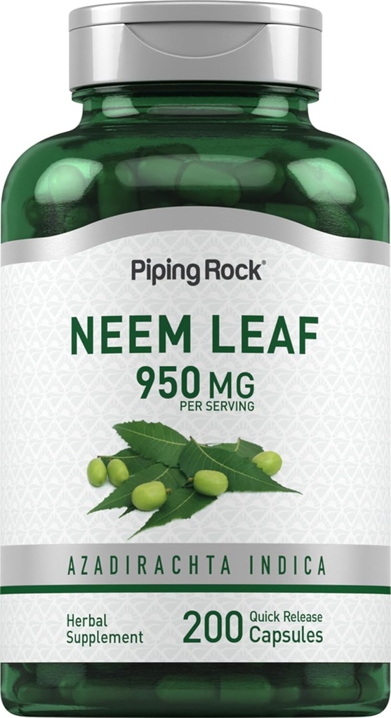 Piping Rock Neem Leaf Kapsle 124; 950mg kapsle 124; 200 Práškové pilulky 124; Herb Extract Dodatek 124; Azadirachta Indica 124; Non- GMO, gluten zdarma