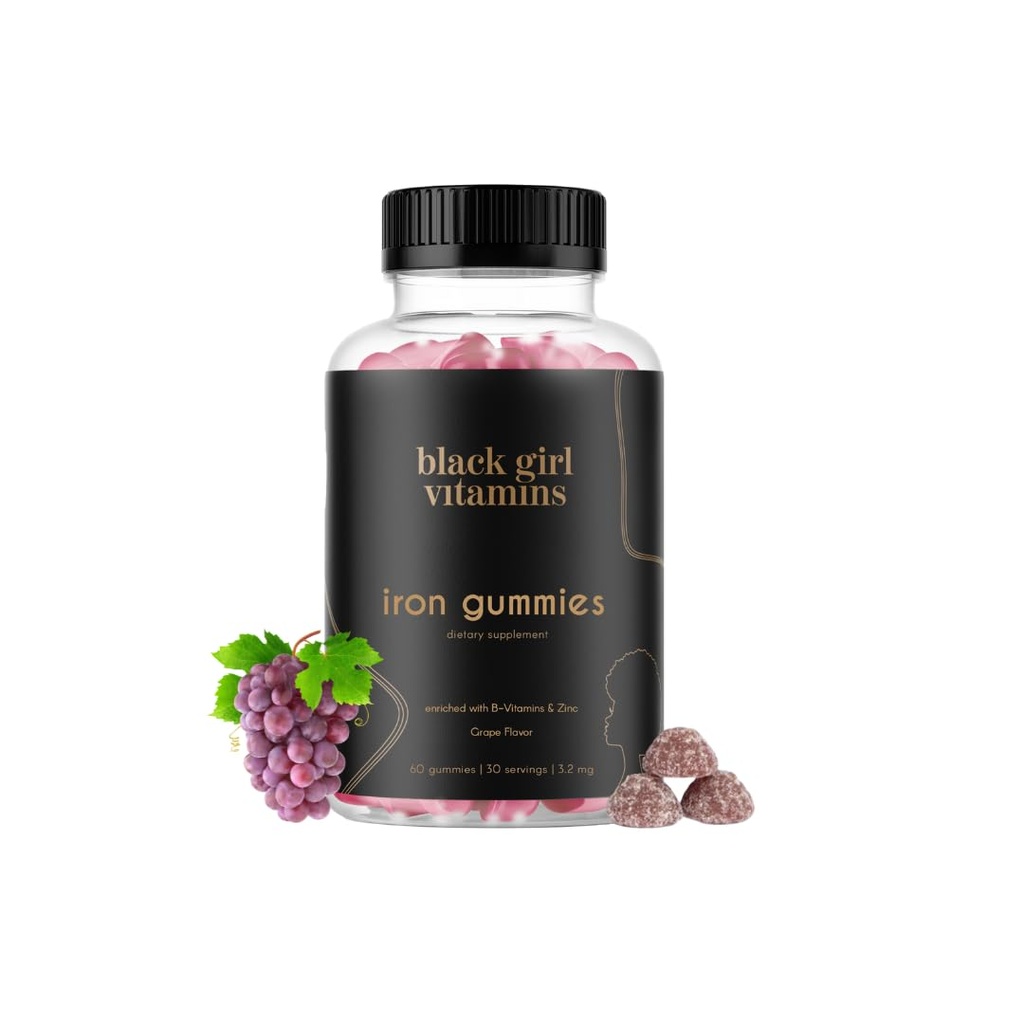 Black Girl Vitamíny - Železné gumy (20 mg), Podporuje nedostatek železa a anemie, gluten- Free, Želatina zdarma, Made in USA (Grape, 60 Počet) 30 Day Supply