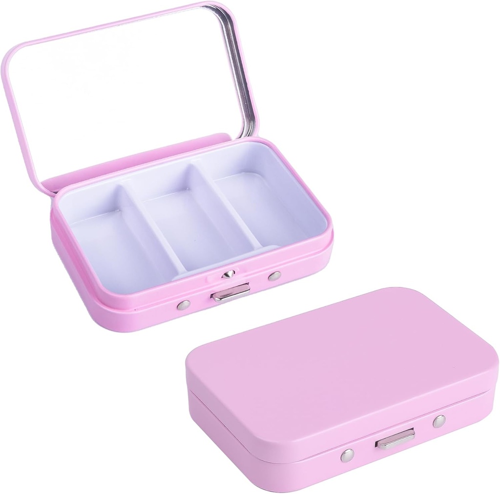 2Pack Pill Box 3 Kompozitní Pill Pouzdro, Přenosný Metal Travel Pill Box se zrcadlem pro medicínu, Vitamíny, Rybí olej a doplňky, Přenosné Pill Box pro kapesní nebo peněženky (růžová)