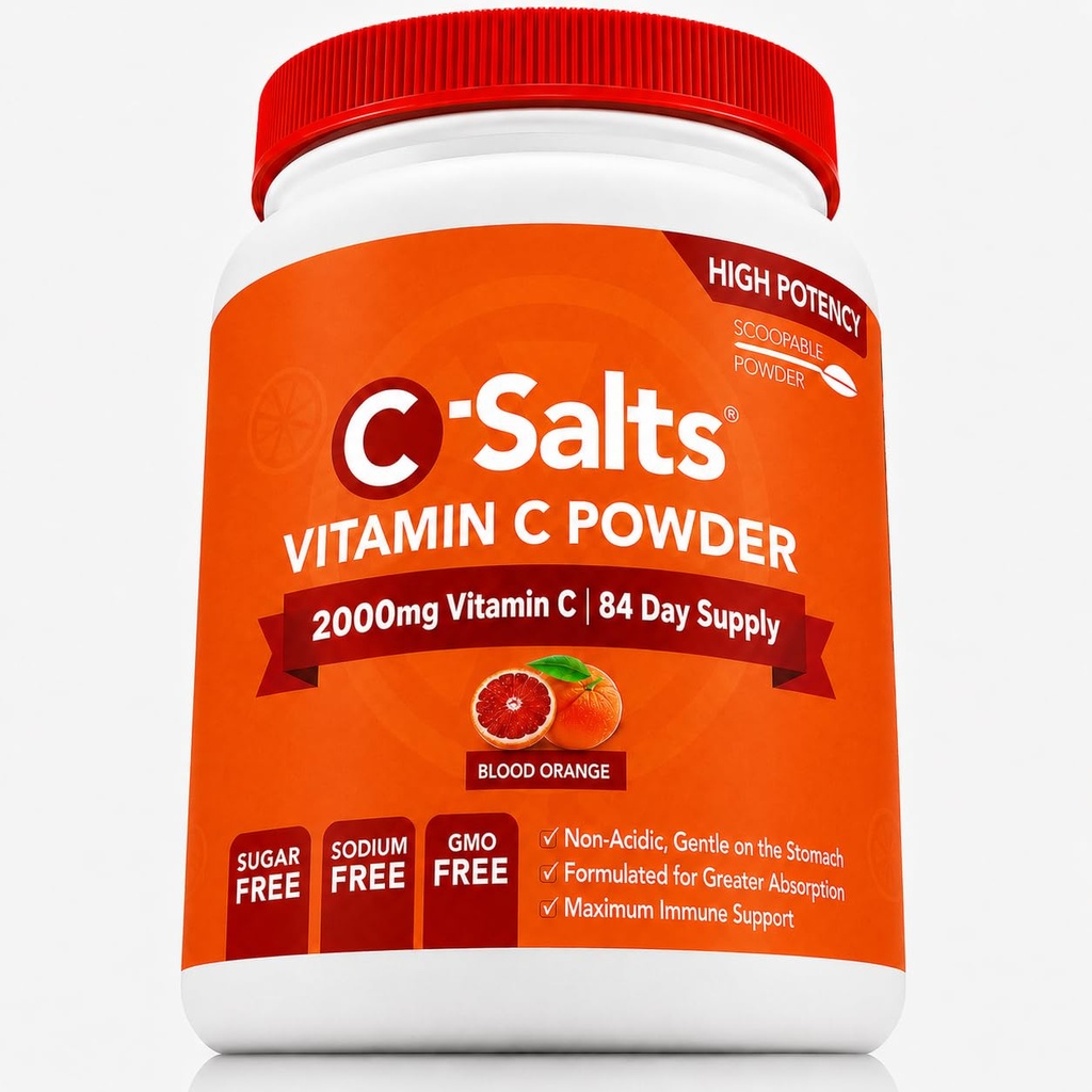 C-Soli vitamin C prášek dodatek - 100% čisté vysoké dávky Buffered vitamin C prášek pro imunitní podporu - Organic, Sugar- Free, Vegan, Non- GMO, Stomach- Friendly, Blood Orange 8oz