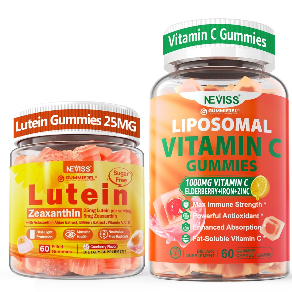 NEVISS 1Pack Liposomální vitamin C 1000mg Gummies + 1Pack Lutein Zeaxanthin doplňky Gummies