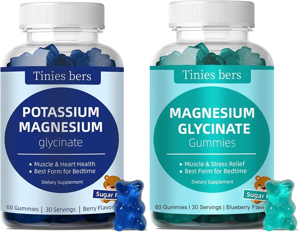 Glycinátové gumy draselné a hořčík 500 mg bez cukru pro dospělé a děti, Vegan, Pectin, Non- GMO, gluten zdarma