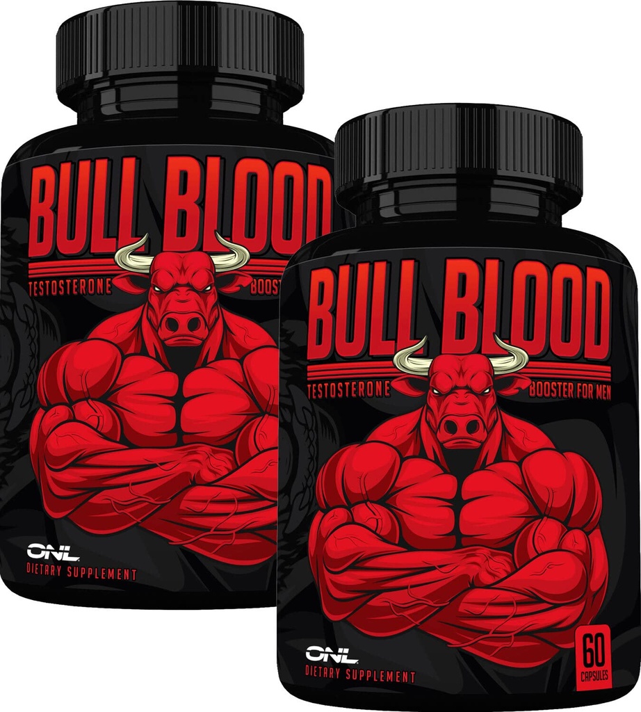 ONL Bull Blood Testosteron Booster - High Potency Muž Vylepšení Testosteron Dodatek pro Stamina & Endurance - Testovací Booster s Maca Root, Horny Goat Weed & Tongkat Ali - 120 Kapsle (2-Pack)