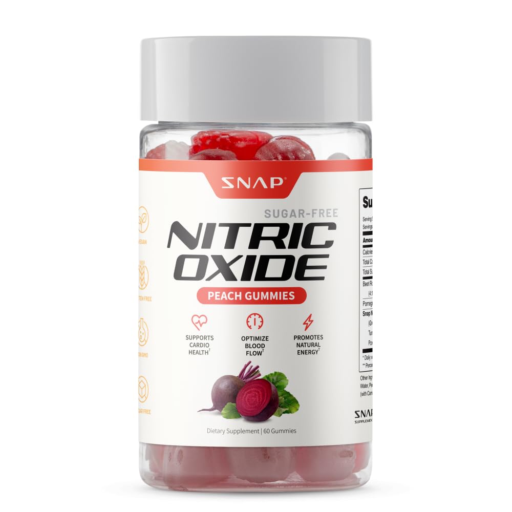 Snap doplňky řepné kořenové gumy, oxidy dusíku dodatek s organickými želé, vitamíny, granátová jablka a antioxidanty pro energii, Circulation Support, 60 Cukr gumy, Peach