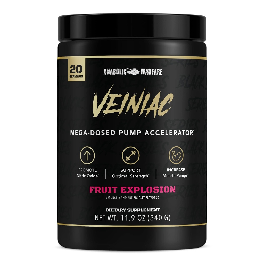 Anabolické Warfare Veiniac Muscle Pump Activator Dodatek Stimulant Free Pre- Cvičení s L- Citrulline, Betaine Bezvodý, & Přidáno AGMass ™, Zvyšuje oxid dusnatý *, Ovocný punč 20 Služeb