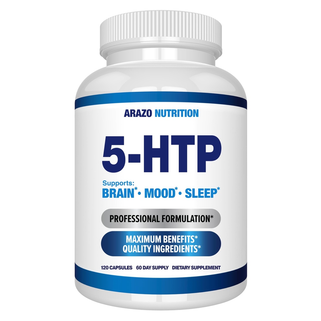 5-HTP 200 MG Per Serving Plus vápník pro mood, spánek - podporuje klid a uvolněné mood - 99% vysoká čistota - 120 Kapsle - Arazo Nutrition