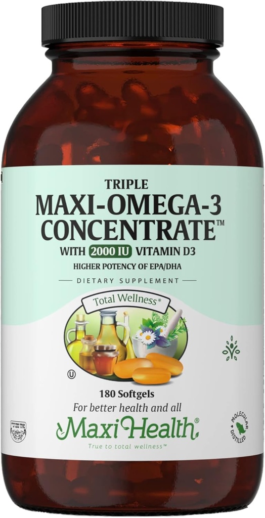 Omega 3 Dodatek - Omega33 Rybí olej Trojitý koncentrát s vitamínem D3 - Mocný zdroj EPA / DHA mastných kyselin - Srdce, mozek, společné zdraví - Kosher Certified Wild Catched Marine Fish - 180 Softgels